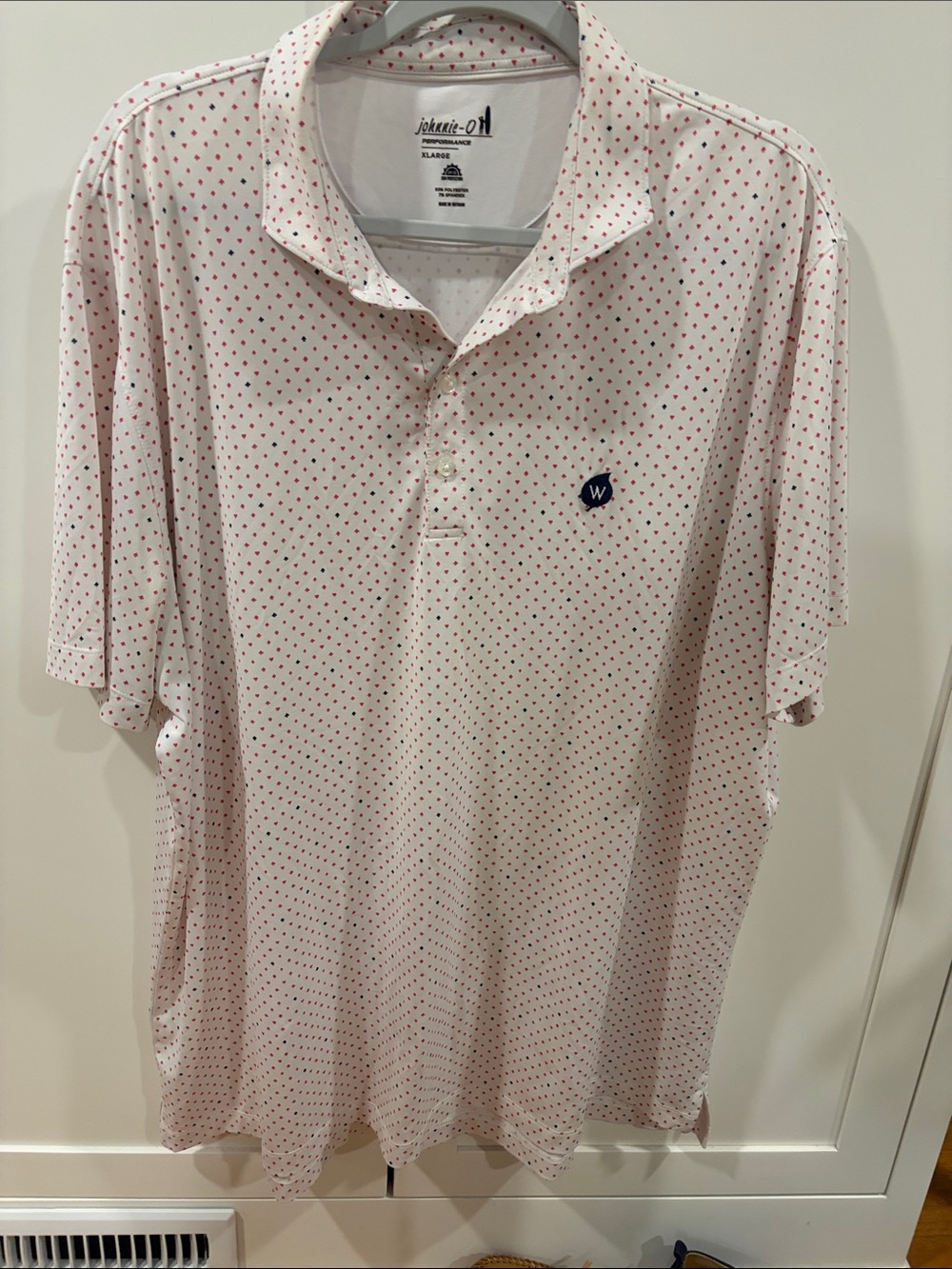 johnnie-O White Polo with Red Micro-Dot Print